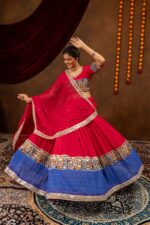 Navratri Special Pink Color Rayon Cotton Fabric Embroidery Work Lehenga