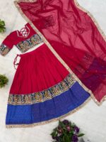 Navratri Special Pink Color Rayon Cotton Fabric Embroidery Work Lehenga