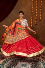 Navratri Special Red Color Faux Georgette Fabric Diamond Work Lehenga