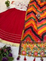 Navratri Special Red Color Faux Georgette Fabric Diamond Work Lehenga
