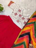 Navratri Special Red Color Faux Georgette Fabric Diamond Work Lehenga