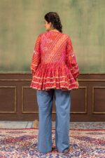 Navratri Special Red Color Faux Georgette Fabric Real Mirror Work Kediya Jeans Set