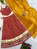 Navratri Special Red Color Pure Cotton Fabric Digital Print With Embroidery Mirror Work Lehenga
