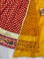 Navratri Special Red Color Pure Cotton Fabric Digital Print With Embroidery Mirror Work Lehenga