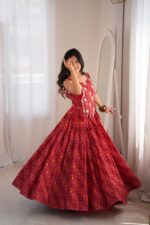 Navratri Special Red Color Rayon Fabric Digital Print Work Koti Style Lehenga