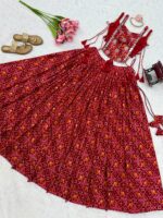 Navratri Special Red Color Rayon Fabric Digital Print Work Koti Style Lehenga