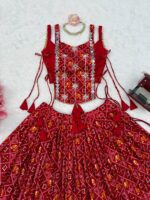 Navratri Special Red Color Rayon Fabric Digital Print Work Koti Style Lehenga