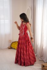 Navratri Special Red Color Rayon Fabric Digital Print Work Koti Style Lehenga