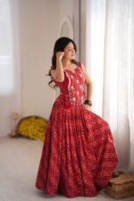 Navratri Special Red Color Rayon Fabric Digital Print Work Koti Style Lehenga