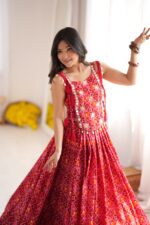Navratri Special Red Color Rayon Fabric Digital Print Work Koti Style Lehenga