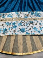 Navratri Special Teal Blue Color Malai Satin Silk Fabric Digital Print With Real Mirror Work Lehenga