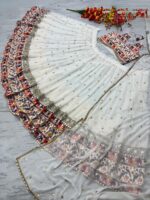Navratri Special White Color Georgette Fabric Digital Print With Real Mirror Work Lehenga