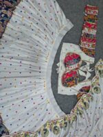 Navratri Special White Color Malai Satin Silk Fabric Digital Print With Real Mirror Work Lehenga