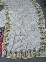 Navratri Special White Color Malai Satin Silk Fabric Digital Print With Real Mirror Work Lehenga