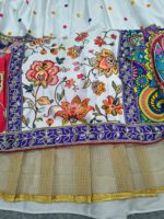Navratri Special White Color Malai Satin Silk Fabric Digital Print With Real Mirror Work Lehenga