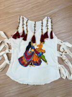 Navratri Special White Color Pure Cotton Fabric Hand Print Work Koti Style Lehenga