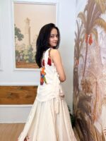 Navratri Special White Color Pure Cotton Fabric Hand Print Work Koti Style Lehenga