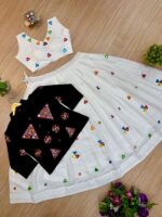 Navratri Special White Color Rayon Cotton Fabric Mirror Hand Work Lehenga