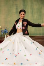 Navratri Special White Color Rayon Cotton Fabric Mirror Hand Work Lehenga