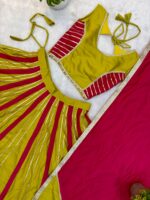 Navratri Special Yellow Color Roman Silk Fabric Fancy Lace Work Lehenga