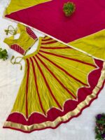 Navratri Special Yellow Color Roman Silk Fabric Fancy Lace Work Lehenga