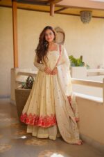 Off White Color Heavy Silk Fabric Sequence With Embroidery Work Gown