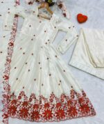 Off White Color Heavy Silk Fabric Sequence With Embroidery Work Gown