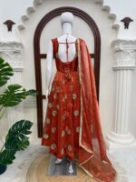 Orange Color Karishma Silk Fabric Thread With Sequence Work Anarkali Suit