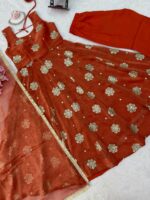 Orange Color Karishma Silk Fabric Thread With Sequence Work Anarkali Suit