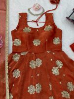 Orange Color Karishma Silk Fabric Thread With Sequence Work Anarkali Suit