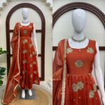 Orange Color Karishma Silk Fabric Thread With Sequence Work Anarkali Suit