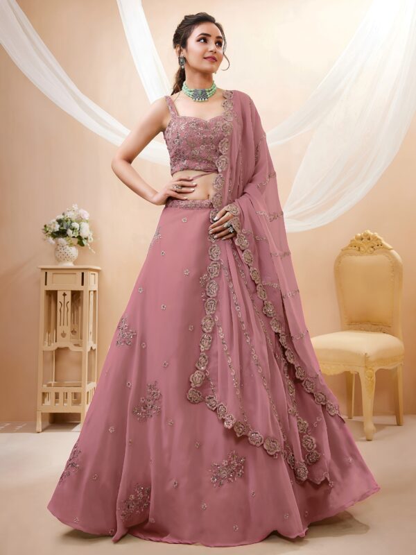 Peach Color Georgette Fabric Sequence With Jari Work Lehenga
