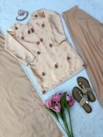 Peach Color Japan Satin Fabric Thread Work Palazzo Suit
