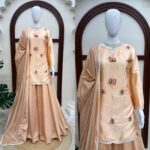 Peach Color Japan Satin Fabric Thread Work Palazzo Suit