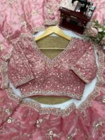 Pink Color Fendi Silk Fabric Sequence With Bead Work Saree