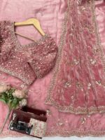 Pink Color Fendi Silk Fabric Sequence With Bead Work Saree