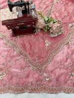 Pink Color Fendi Silk Fabric Sequence With Bead Work Saree