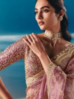 Pink Color Fendi Silk Fabric Sequence With Bead Work Saree
