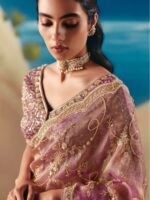 Pink Color Fendi Silk Fabric Sequence With Bead Work Saree