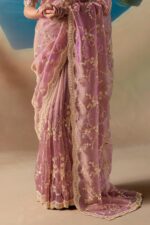 Pink Color Fendi Silk Fabric Sequence With Bead Work Saree