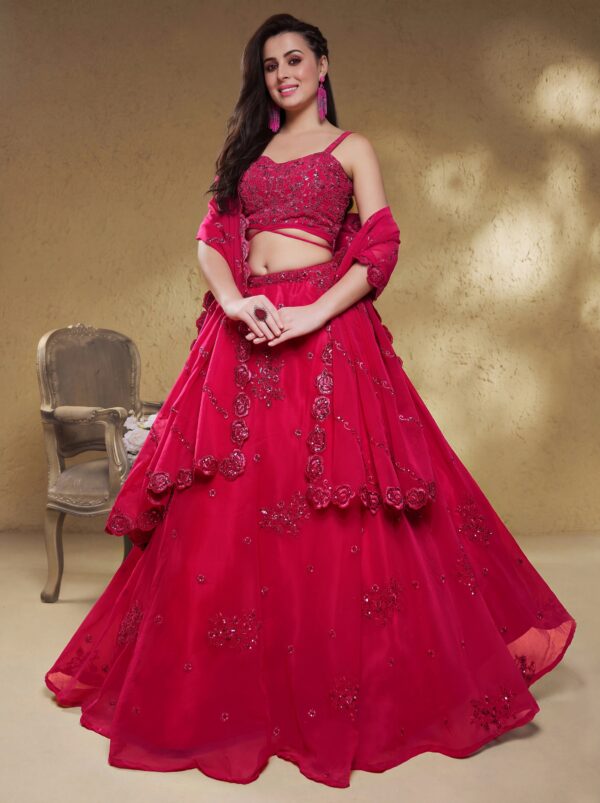 Pink Color Georgette Fabric Sequence With Jari Work Lehenga