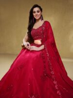 Pink Color Georgette Fabric Sequence With Jari Work Lehenga