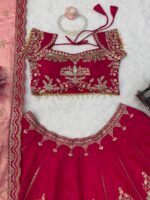Pink Color Mul Chanderi Fabric Thread With Sequence Work Lehenga