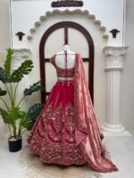 Pink Color Mul Chanderi Fabric Thread With Sequence Work Lehenga