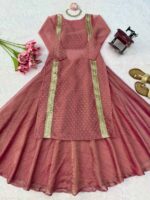 Pink Color Salsa Butti Fabric Fancy Lace Work Top Lehenga Set