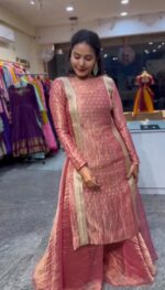 Pink Color Salsa Butti Fabric Fancy Lace Work Top Lehenga Set