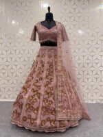 Pink Color Soft Butterfly Net Fabric Glass Sequence Work Lehenga