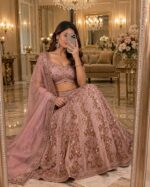 Pink Color Soft Butterfly Net Fabric Glass Sequence Work Lehenga