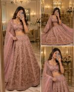 Pink Color Soft Butterfly Net Fabric Glass Sequence Work Lehenga