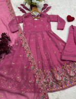 Pink Color Soft Crunchy Silk Fabric Sequence With Thread Work Gown